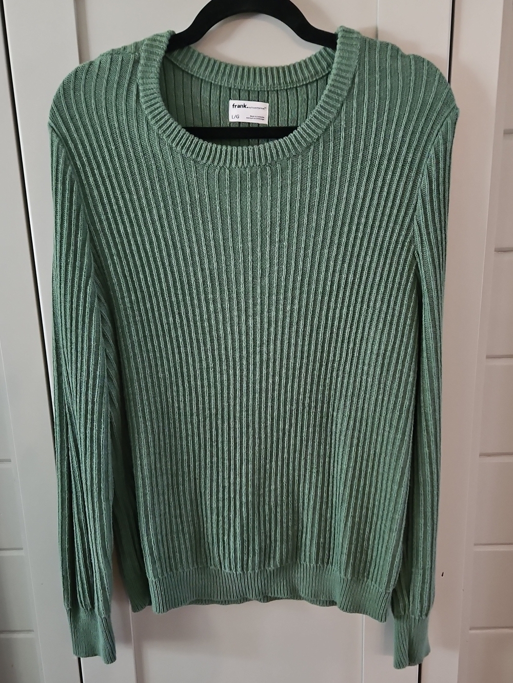 Frank & Oak Olive Green Ribbed 100% Cotton Crewneck Sweater Sz. LARGE PTP22 L27